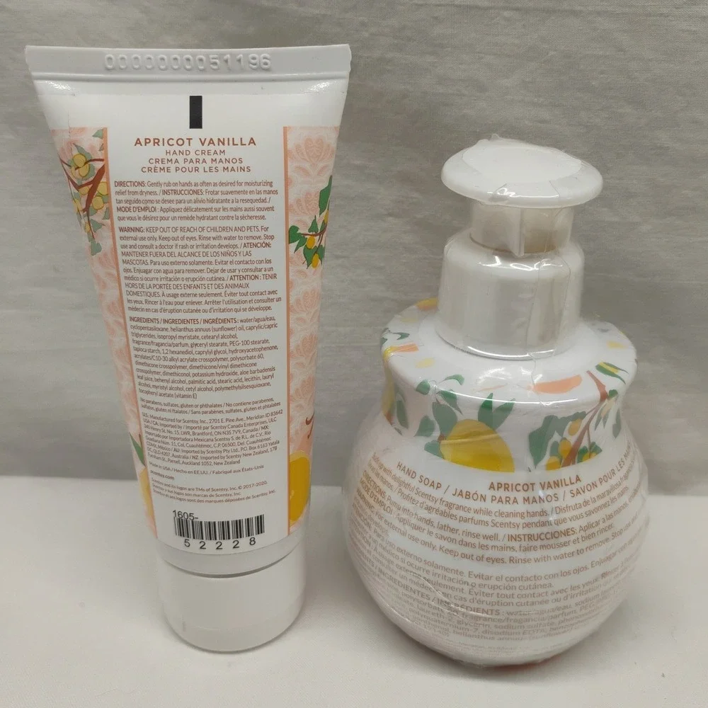 NEW Scentsy Apricot Vanilla‎ Hand Cream & Soap 2pc Lot Set